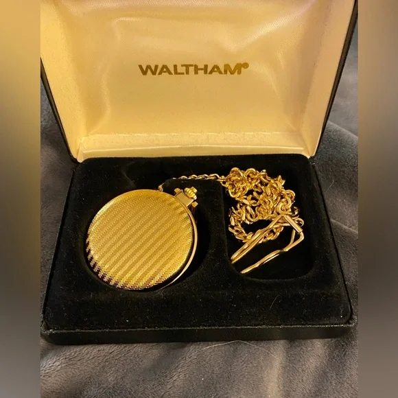 Vintage gold Waltham pocket watch with box!